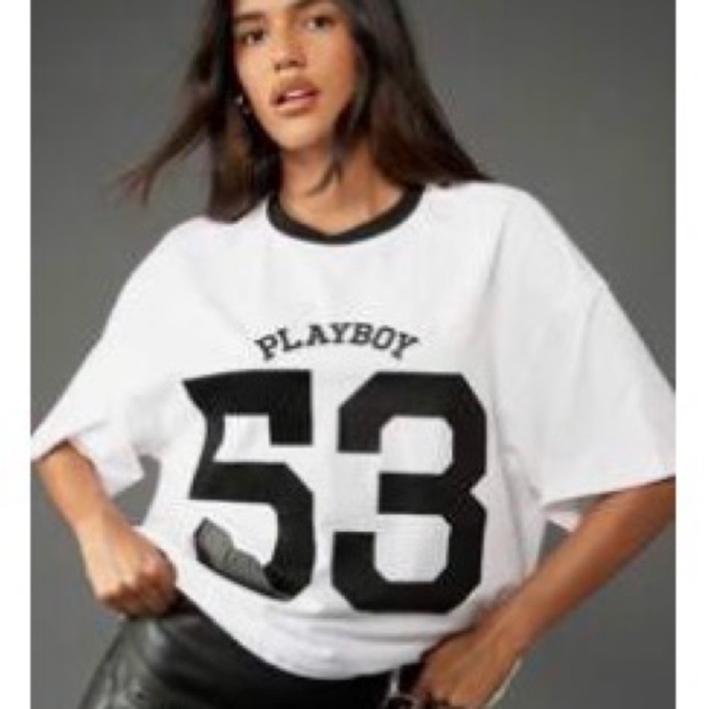 PLAYBOY White short sleeve Jersey with Black 53 Graphic XL